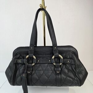 Bally Quilted Rosalyn‎ Tassell Satchel Baguette Handbag Black Leather